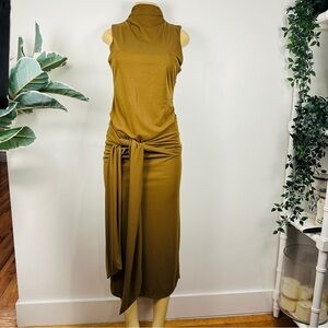 Zara Midi Belted Dress Sz L Funnel Neck Bodycon Sleeveless